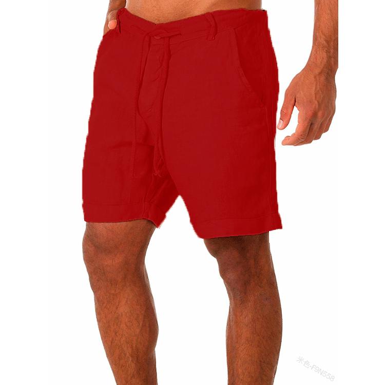 Men's Cotton Linen Lace-up Casual Shorts - Summer Plain Color, Five-Point Length
