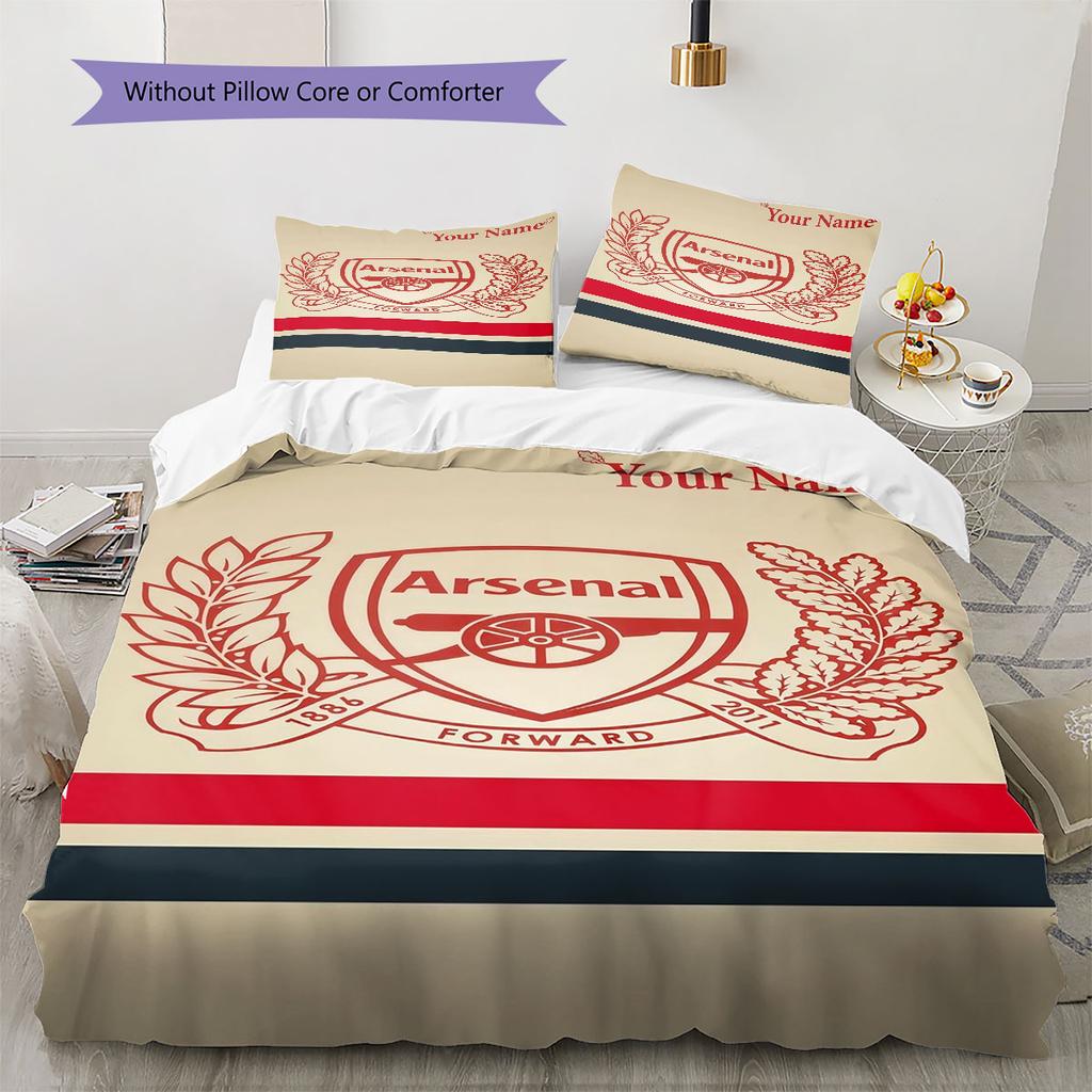 Arsenal F Custom Name Pattern Bedding,Quilt Set Quilt Cover Pillowcase Home Birthday Gift(1 * Duvet Cover + 2 * Pillowcase, Without Core)