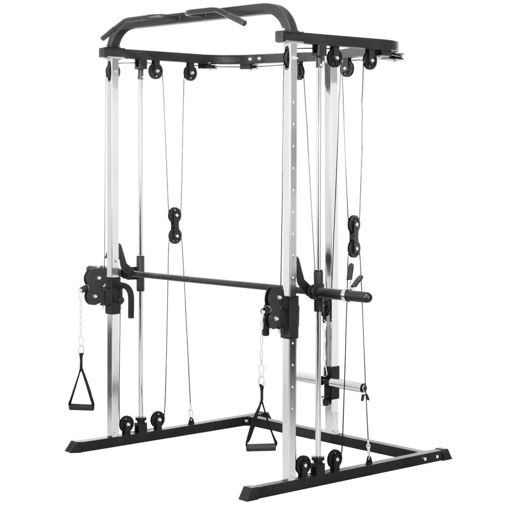 Weight Training Station Cable Pull Station Squat Rack Cable Cross-Over Bar 210 X 132 X 225 Cm Black
