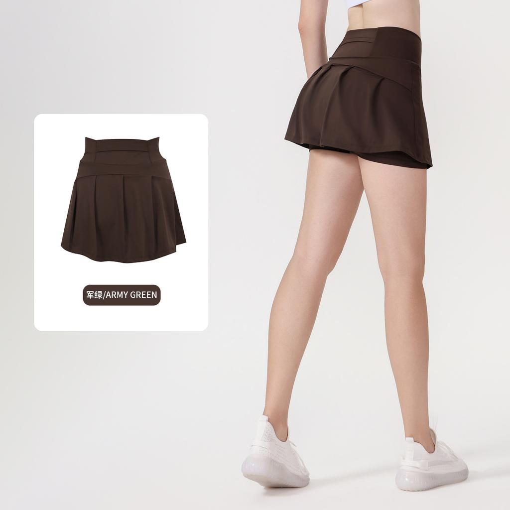 () Sports Tennis Skirt Women'S Anti-Light Fitness Skirt Fake Two-Piece Yoga Quick-Drying Pleated Skirt Shorts