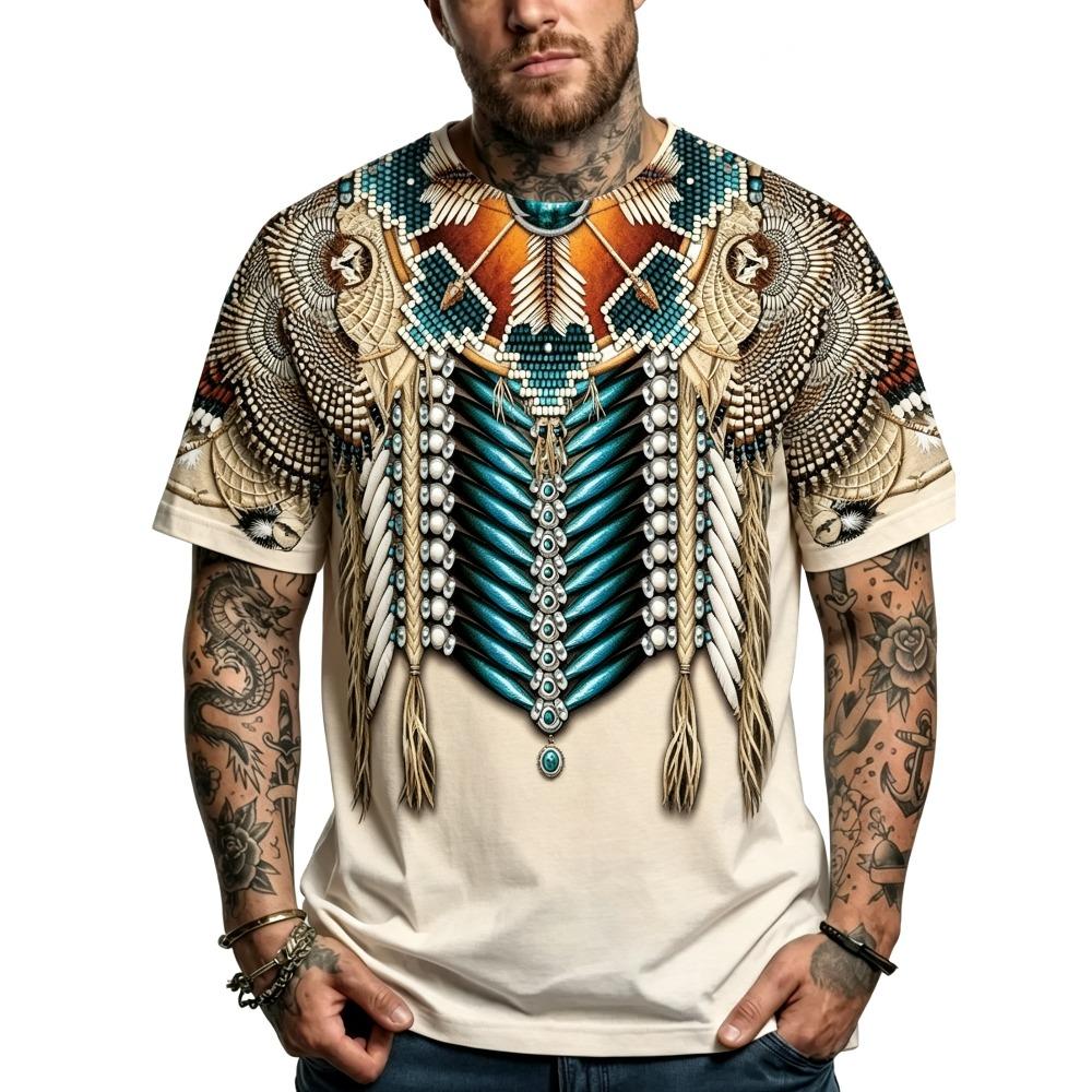 Summer Creative Ethnic Style Pattern 3D Print Loose Short Sleeve T-shirt Breathable Men Casual Comfortable Versatile Sports T-shirts