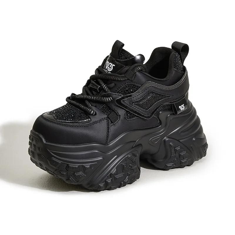 Fashion 10CM Synthetic Genuine Leather Bling Chunky Sneaker Mixed Color Fashion Ankle Boots Women Comfy Autumn Vulcanize Shoes