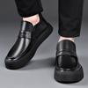 Korean Style Natural Leather Shoes for Men Fashion Business Wedding Slip-on Flats Platform Shoe Black White Loafers Man Footwear