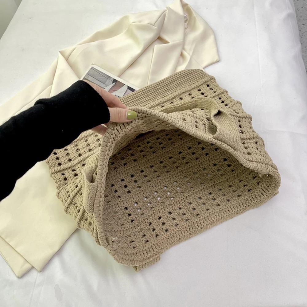 Große Kapazität Damen Strohgewebte Tasche Fauler Stil Tragetasche Einfache Gestrickte Handtasche Strand