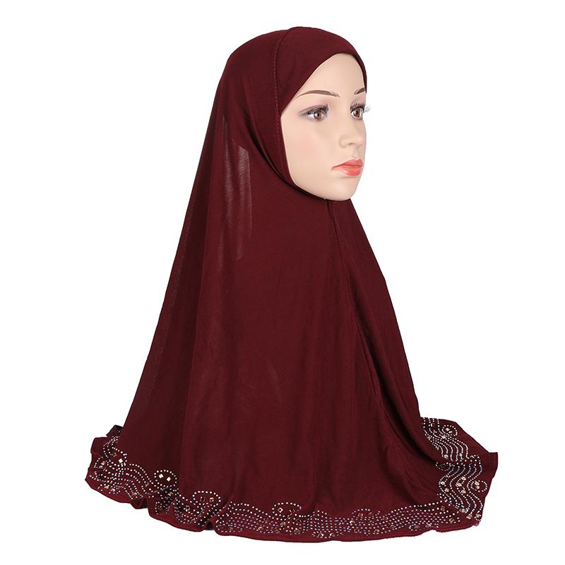 H001 Adults big size muslim hijab scarf with rhinestones islamic headscarf hats armia pull on headwrap ramadan gift
