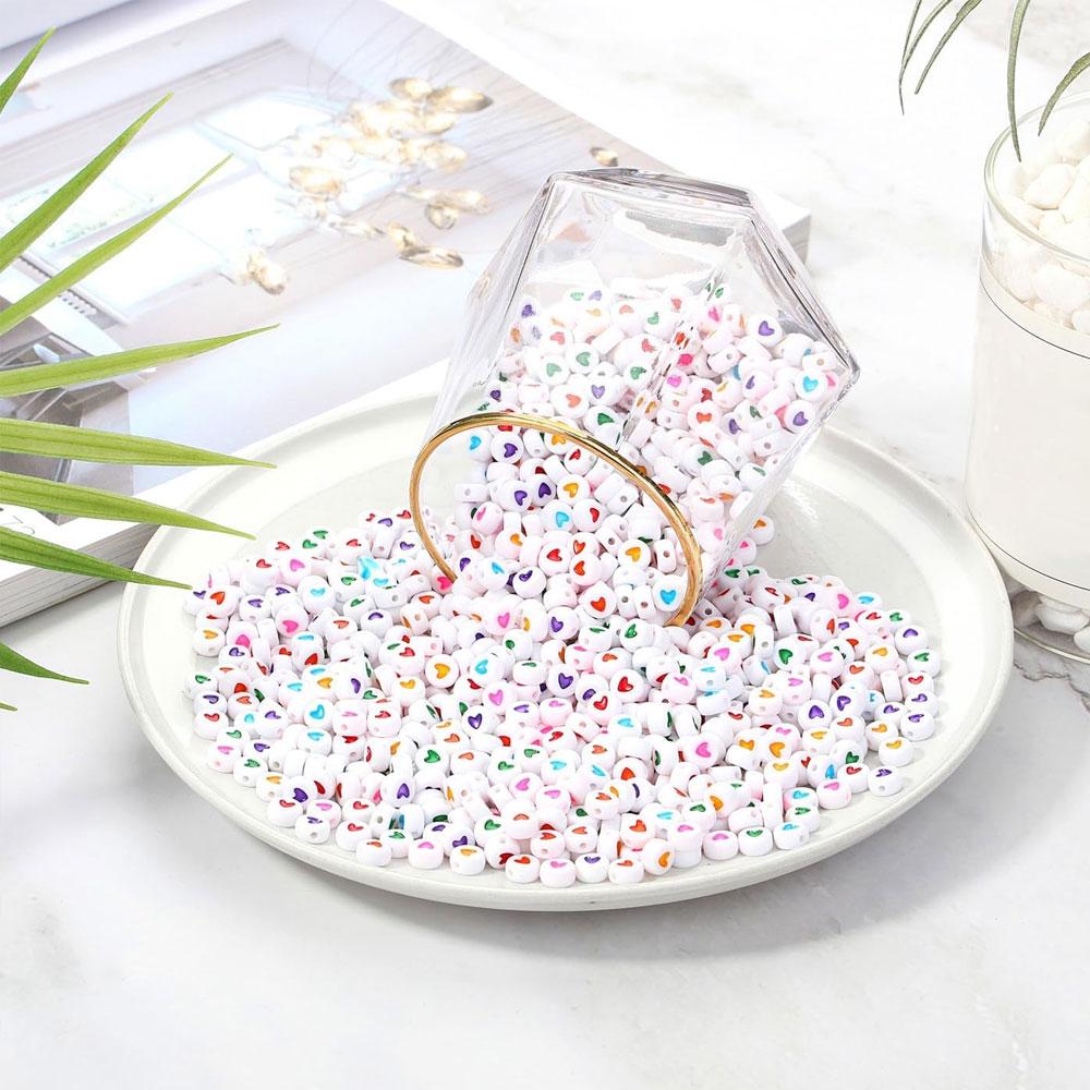 110/220/450PCS Acrylic Colored Heart Shaped White Round Bracelet Beads 4x7mm Jewelry Making Bracelet Necklace Heart Beads