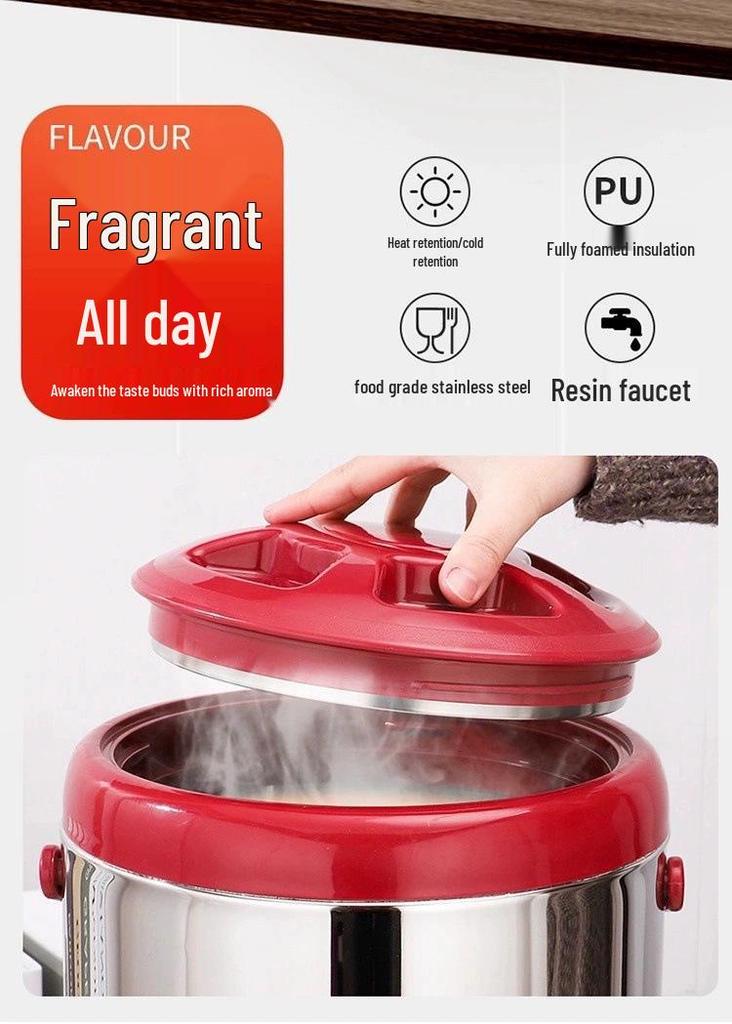 Stainless Steel Double-Layer Insulated Beverage Bucket with Faucet for Milk, Tea, Coffee, or Soy Milk
