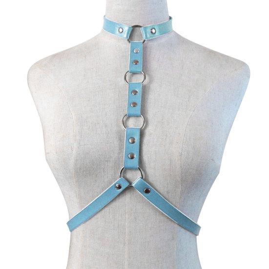 Adjustable Faux Leather Halterneck Choker Ring Waist Belt Body Chain Harness