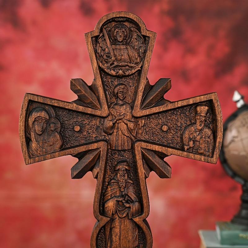 Vintage Solid Wood Carving Orthodox Cross Wooden Crafts Church Holy Home Living Decorations