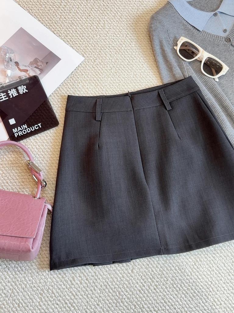 Women's Korean Style Gray Pleated A-line High-Waisted Skirt - Summer 2026 Slimming, Anti-exposure, Versatile