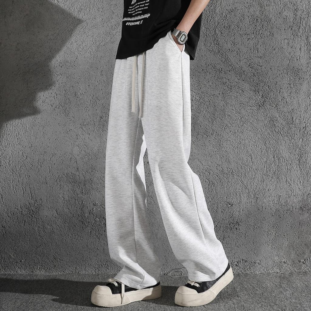 Foss Phil American Style Micro Flared Curved Blade Pants Men's Autumn Winter Casual Straight Loose Slim Sports Pants K1109 White Gray 2XL