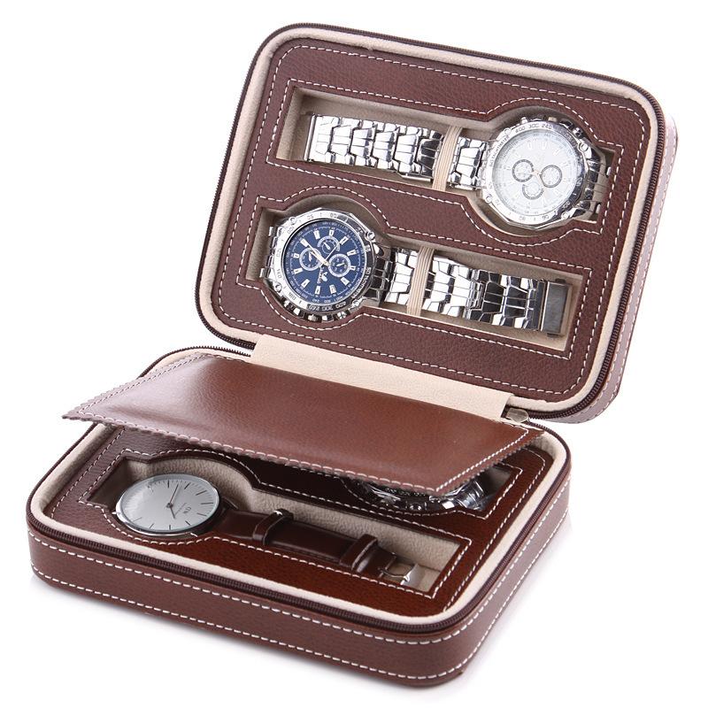 Watch box, PU lychee patterned watch zipper bag, high-end portable 2-person couple gift box