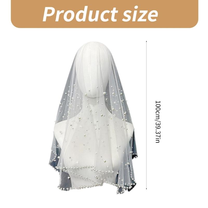 Wedding Veil Beaded Studded Pearls Encrusted Veil Bride Hair Accessoies Sheer