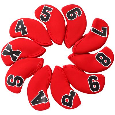 10Pcs Set Number Golf Iron Head Cover Set Neoprene Golf Club Iron Protective HeadcoverRed