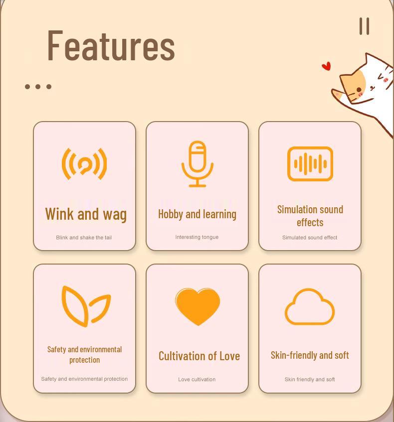 Quchao Hug Meow Simulated Cat Plush Toy with Talking, Blinking, and Tail Wagging Features for Kids