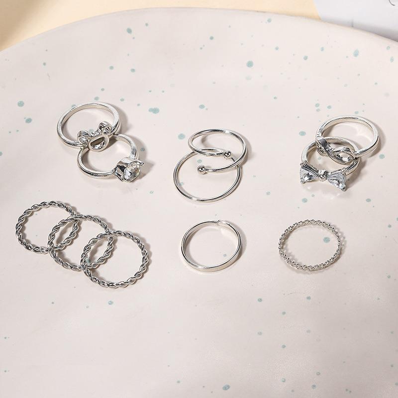 Wind Ring Women's Niche Premium Diamond Cartoon Ring Set Bow Ring Silver