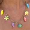 Colorful Starfish & Little Fish Necklace - Ceramic Pendant, Niche Design, Titanium Steel Fashion Accessory