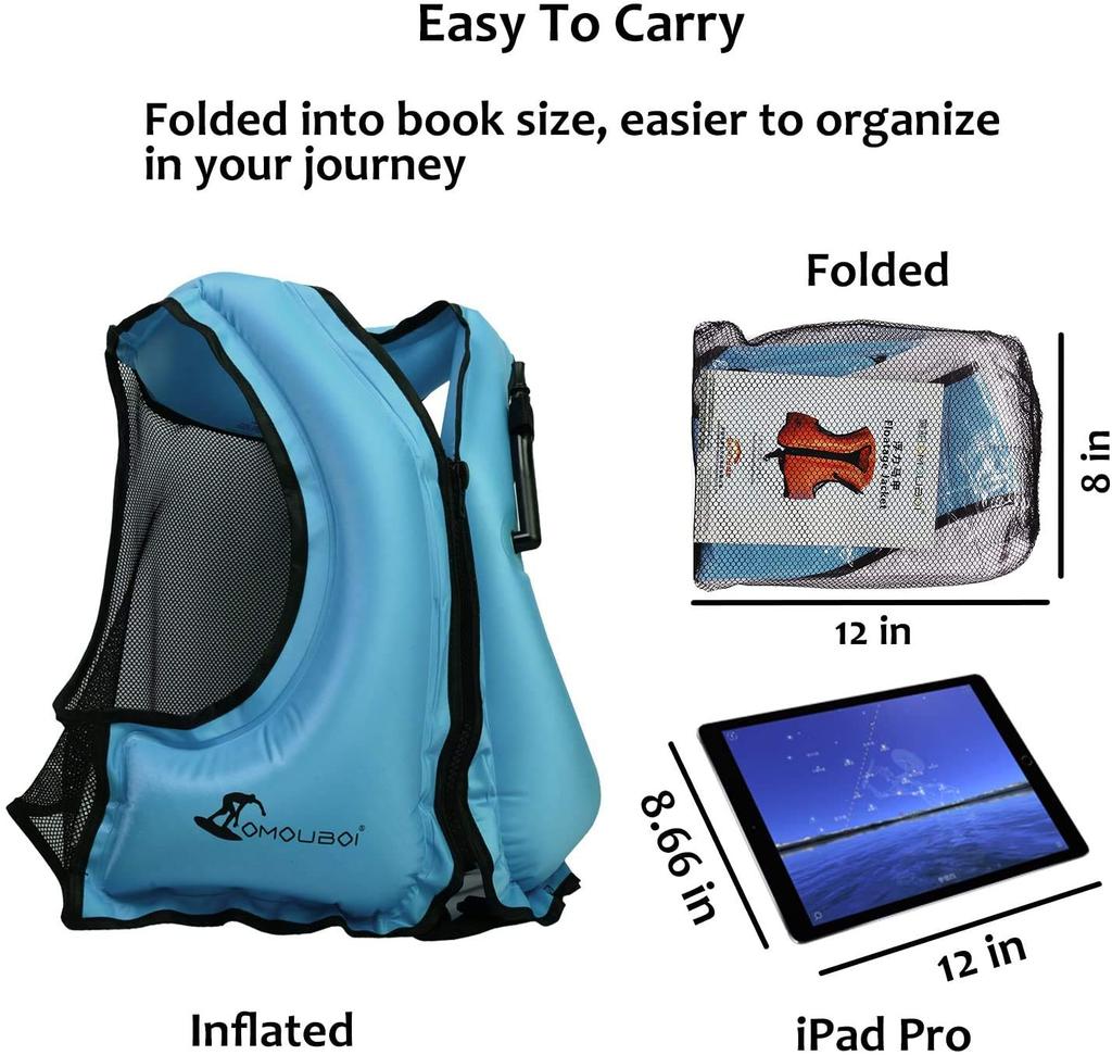 Life Jacket, Floating Vest, Swimming & Snorkeling Jacket, Inflatable Vest, Fishing Life Jacket, Adult Size, Kayak Gear, Life Vest, Manual Inflation, W