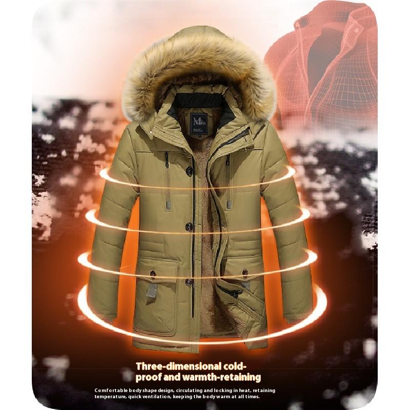 Winter Men's Cotton Jacket Men's Mid-Length Coat European and American Men's Fashion Loose Cotton Clothing Large Size Cold-Proof