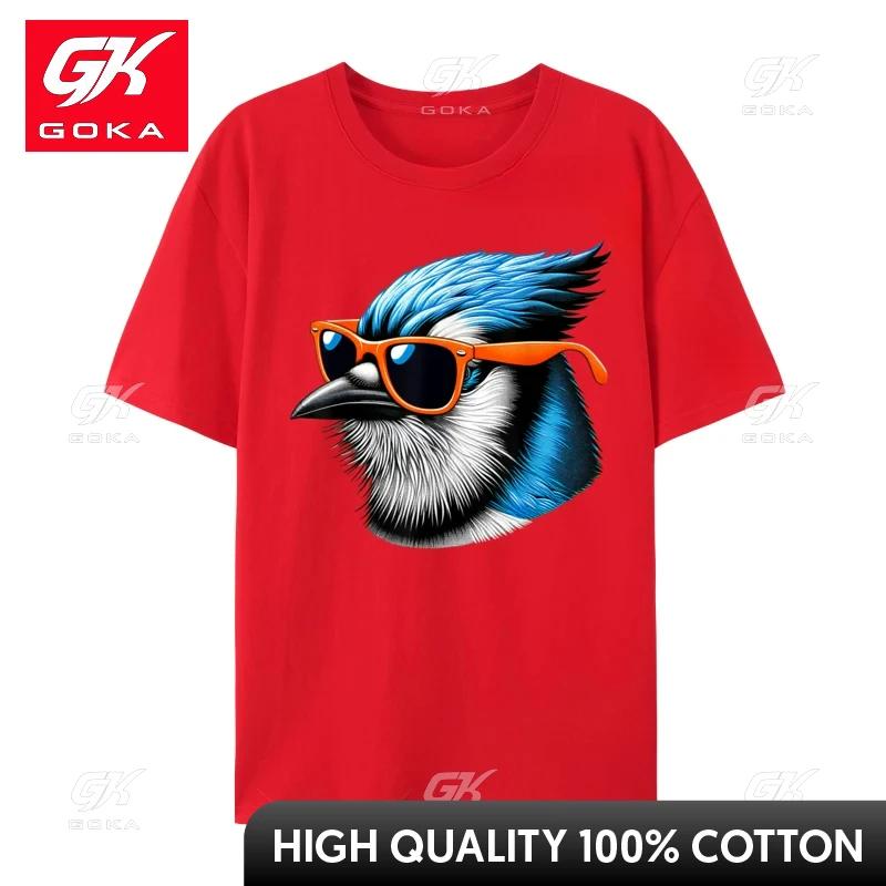 Cool Blue Jay Bird Wearing Sunglasses Art Casual Pure Cotton Unisex Top TShirt Group Tops Shirts New Design Printed T Shirt S