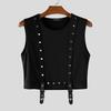 INCERUN Men O Neck Sleeveless Metal Button Patchwork Cropped Tank Tops
