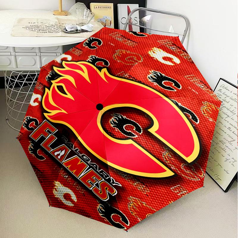 Flames Hockey Team Logo Umbrella Folding umbrella, automatic umbrella 8-Frame for Travel, camping Use Gift for Halloween Christmas
