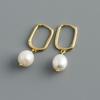 Fashion Jewelry 925 Sterling Silver Pearl Drop U-shape Hoop Earrings Dainty Trendy Earring Jewelry Party Gift for Women