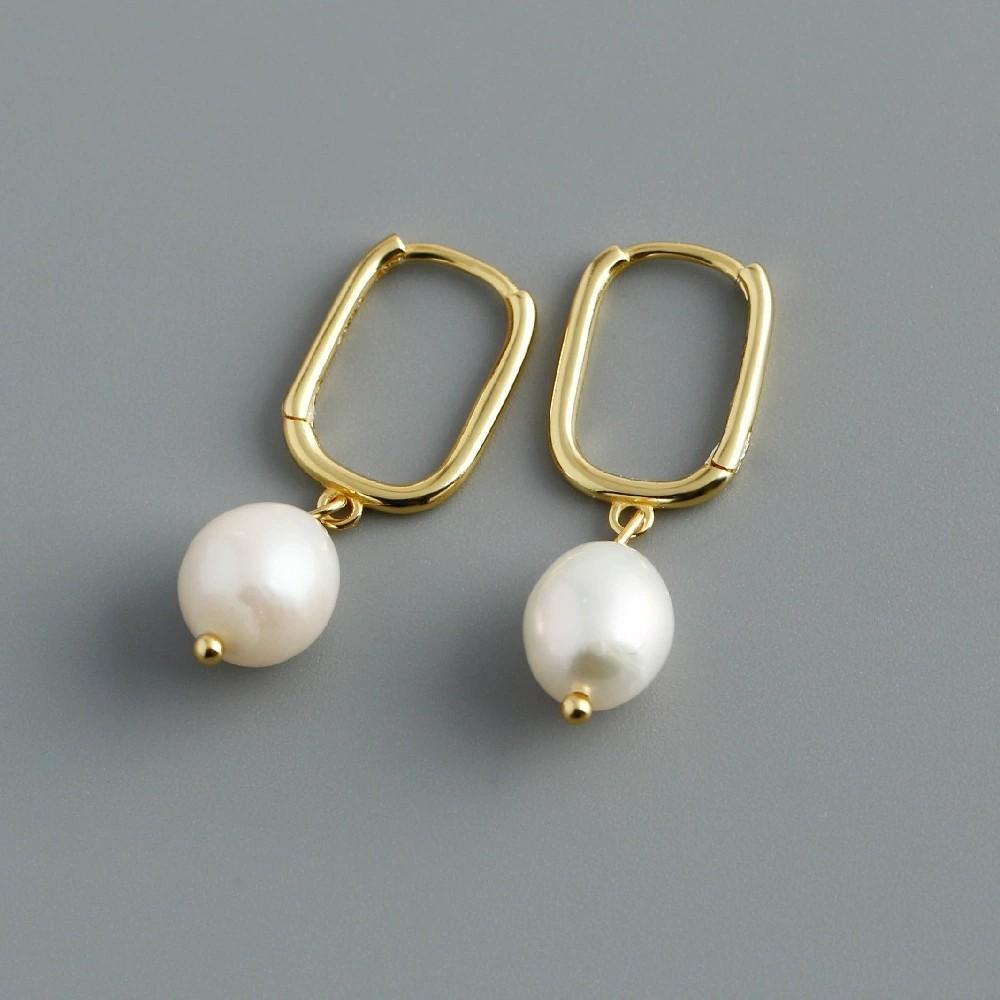 Fashion Jewelry 925 Sterling Silver Pearl Drop U-shape Hoop Earrings Dainty Trendy Earring Jewelry Party Gift for Women