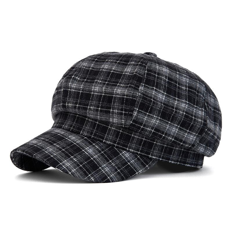 Vintage Plaid Beret Women's Autumn Winter Octagonal Cap Painter's Cap