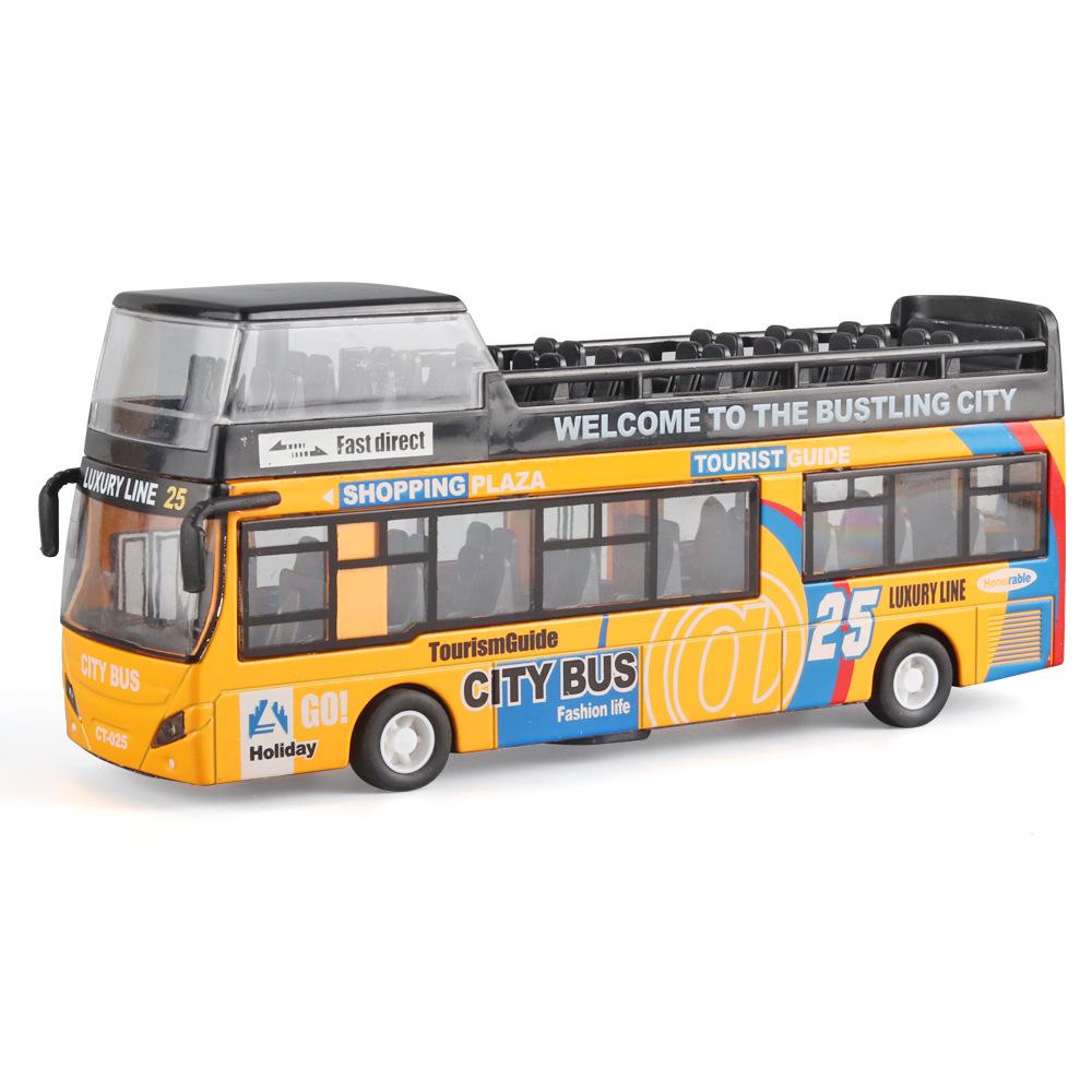 Medium Macau Double-Decker Alloy Sightseeing Bus Model with Lights & Music, Pull-Back Feature