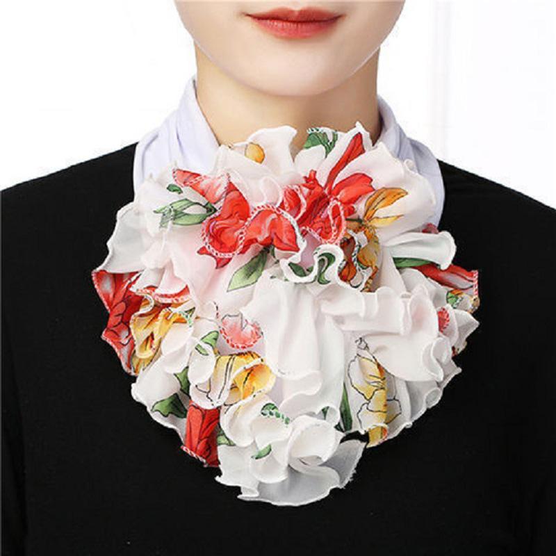 Korean Floral Chiffon Neck Guard False Collar Hedging Scarf Summer Women Ice Silk Protect Cervical Elastic Bib Headneck P51