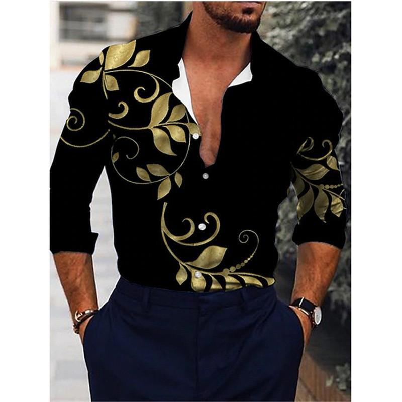 Spring and Autumn New Men's Men's Long Sleeve Shirt Casual Printed Shirt
