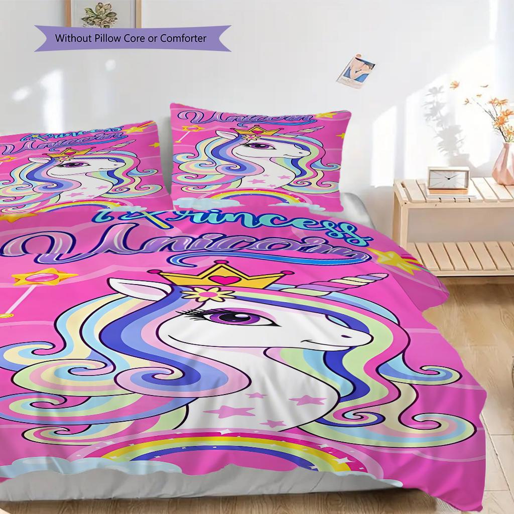 Unicorn Art Portrait Bedding, Duvet Cover, Pillowcase, Home Decoration, Birthday Gift (1 * Duvet Cover+2 * Pillowcase, Coreless)