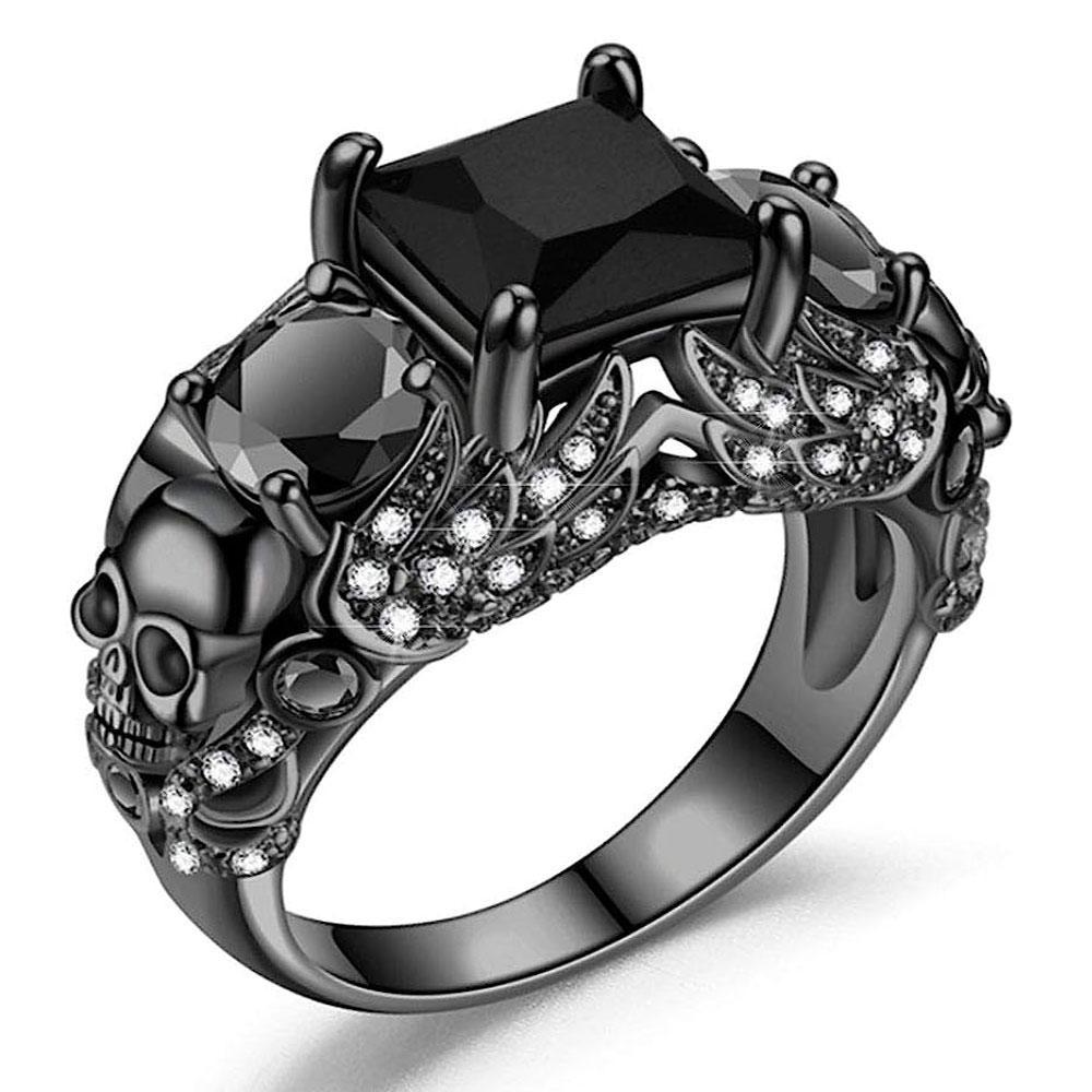 

Gothic Rings Black Vampire Accessories Halloween Skull Ring Punk Crystal Ring for Women 10&Black Gun Plated чорний
