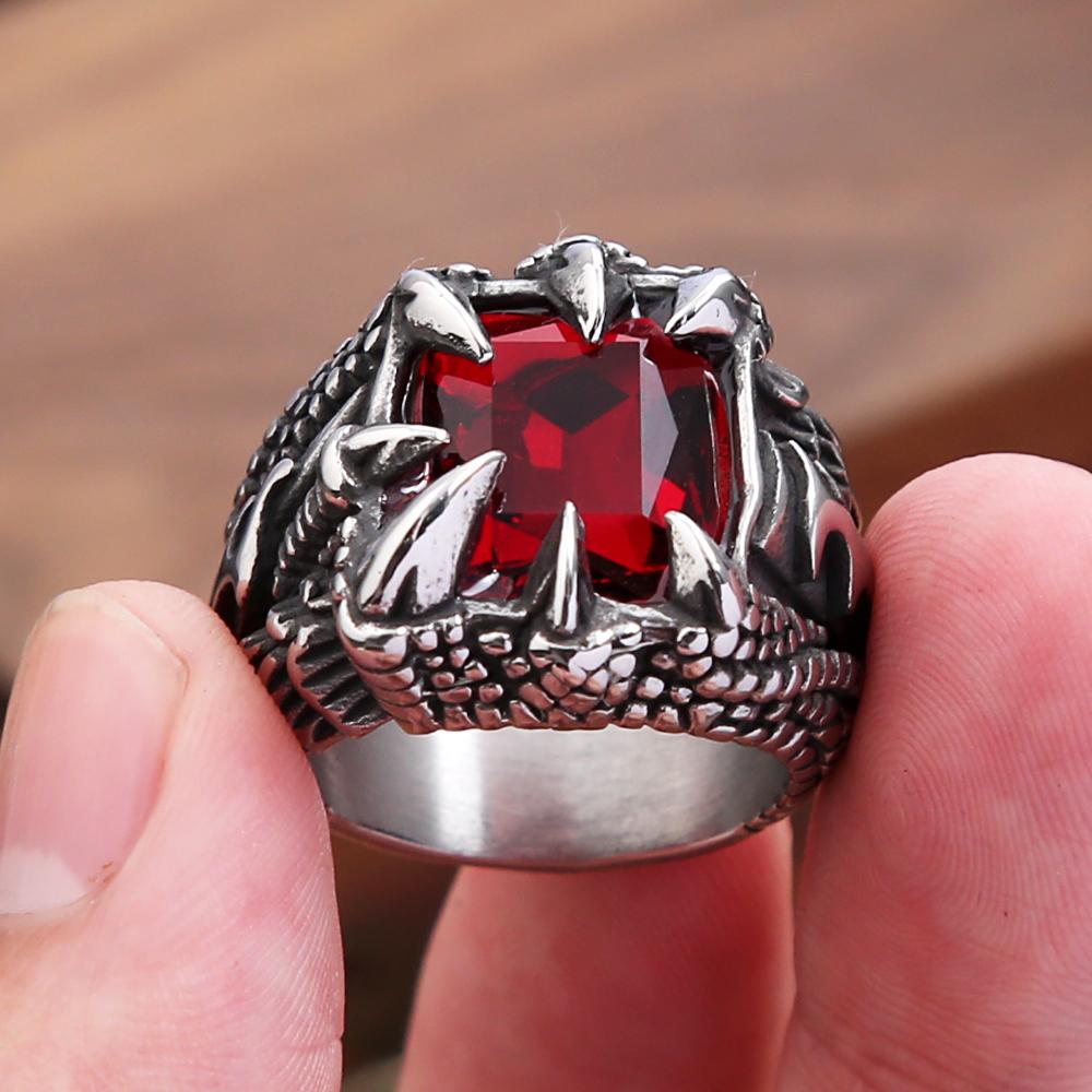 Vintage Viking Dragon Claw Stone Ring For Men Boy Stainless Steel Punk Rock Nordic Style Rings Fashion Jewelry Gift Dropshipping