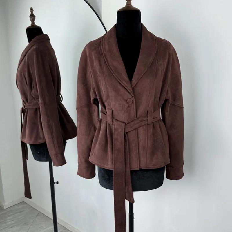 Wildlederjacken Mantel Damen Lässig Langarm Locker Patchwork Übermantel Damen Verbandjacken Neuer High Street Mantel