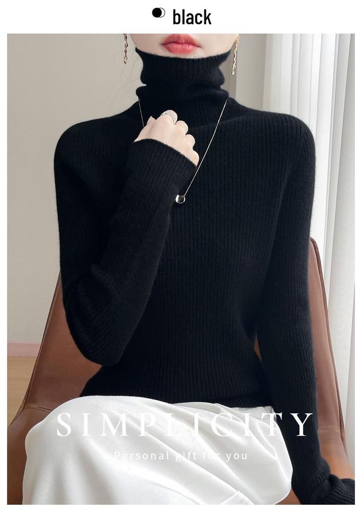Elegant Knit Turtleneck Sweater: Super Elastic with Wrinkled Stacked Design