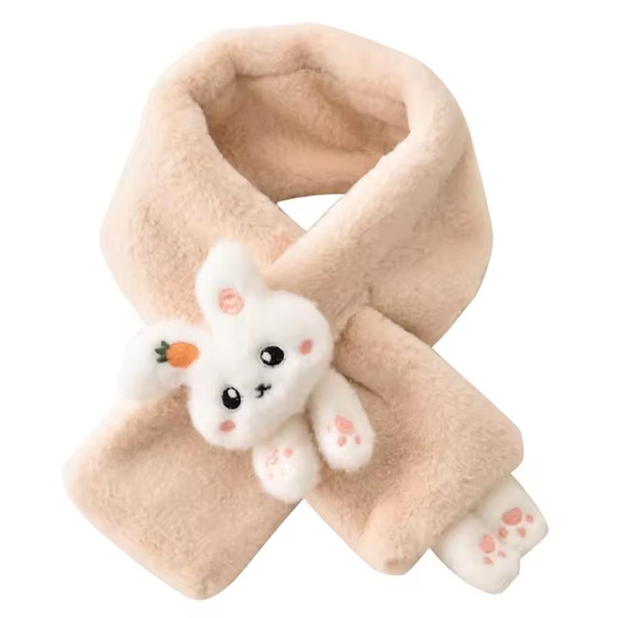 Kids Winter Warm Thick Plush Scarf Cute Cartoon Rabbit Cross Bib Baby Faux Fur Neckerchief Protection