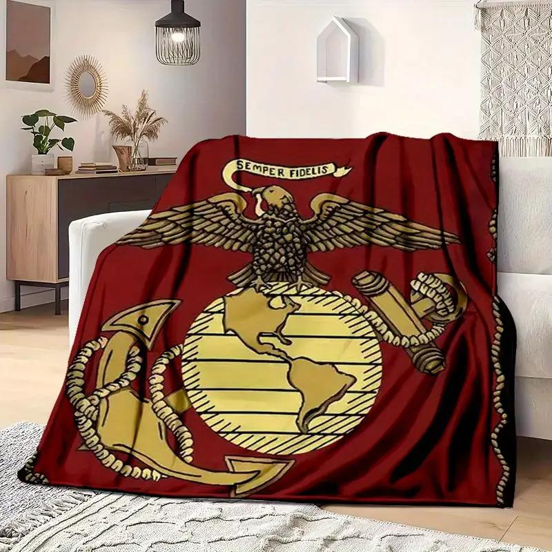 Marine Corps emblem digital-printed polyester Bedroom velvet flannel cover blanket Fleece soft sofa cover blankets for beds