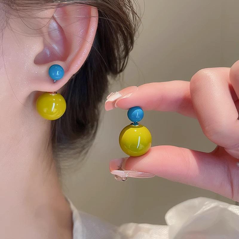 Candy Color Double-Sided Round Ball Earrings: Versatile Women's Fashion, Simple and Chic Style, Sweet and Cool Accessories