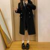 Academy-Style JK Uniform Double-Breasted Wool Coat - Black, Mid-Length, High-End Feel, Straight Shoulders, Autumn/Winter.