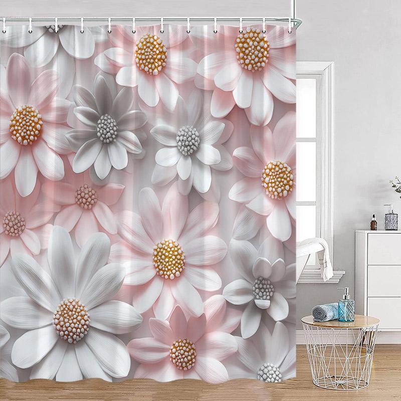 Luxury Gold White Floral Shower Curtain Rose Butterfly Cherry Blossom Modern Art Flower Polyester Fabric Bathroom Curtains Dec