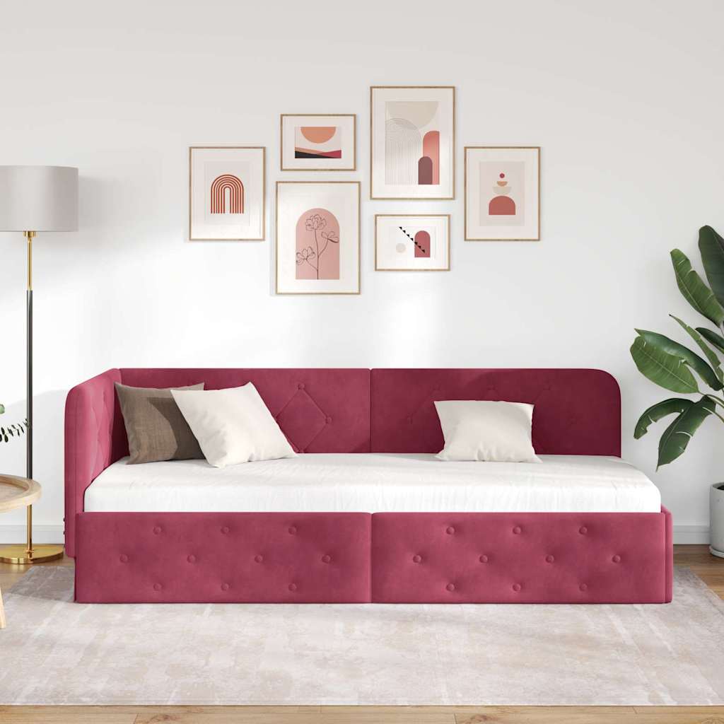 L Shaped Corner Bed Frame Burgundy 80 X 200 Cm Velvet