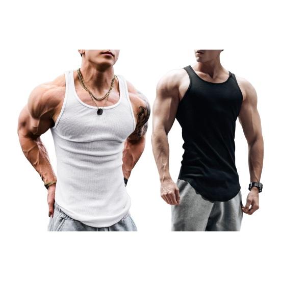 Erkekler Yaz Yelek O-Boyun Kolsuz Slim Fit Tank Üstleri Geniş Omuz Askıları Nervürlü Düz Renk Rahat Spor Yelek Çabuk Kuruyan Spor Üst