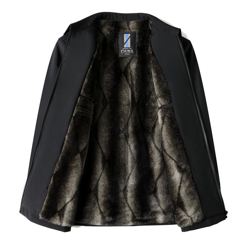 Winter New Velvet Thickened Lapel Middle and Old Executive Jacket Jacket Dad Loose Warm Men's Top