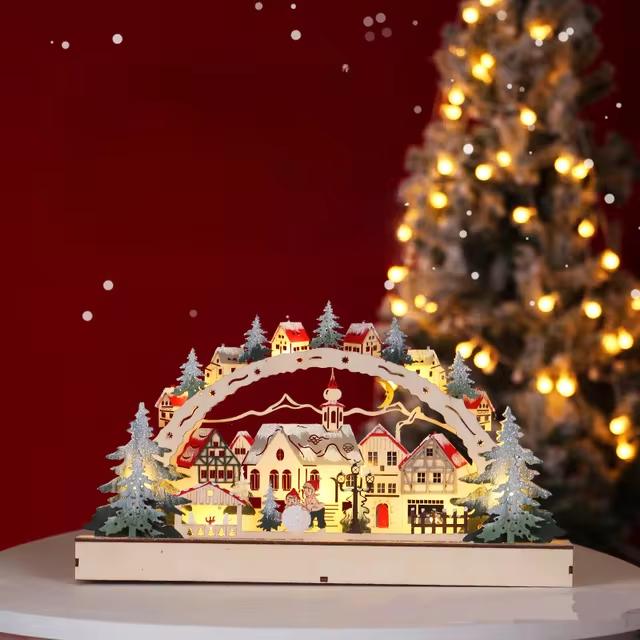 

Wooden LED Lights Bridge Lights Ornaments Christmas Village Shopping Windows Christmas Scenes Christmas Home Decorations Gifts