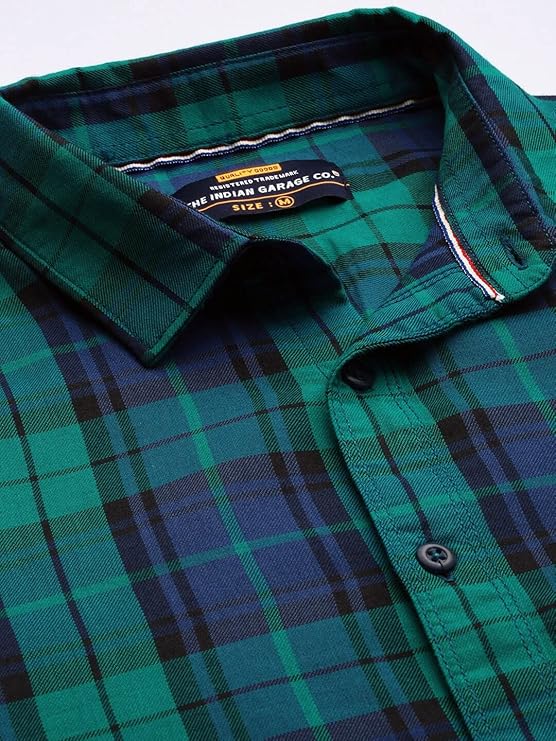 Men Slim Fit Checkered Full Sleeves Spread Collar Casual Shirt
