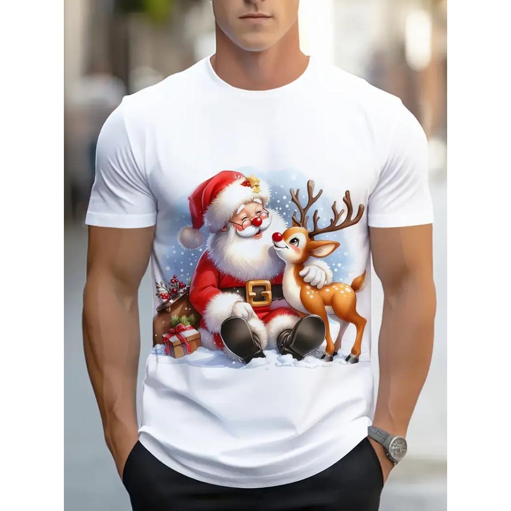 Fun Santa Claus T-shirt men's top short sleeved T-shirt round neck Y2k clothes oversized summer T-shirt men's casual wear