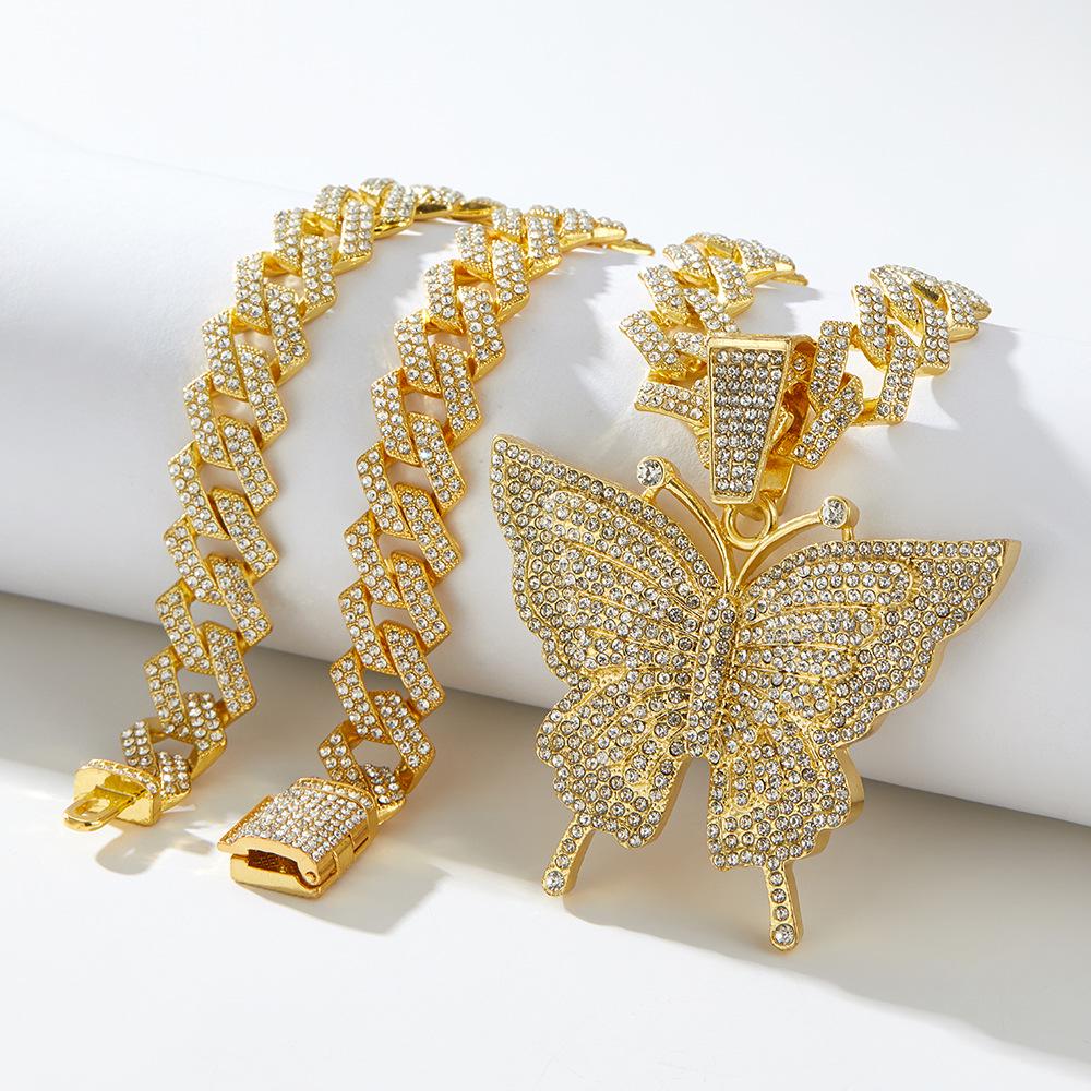 Trendy Zircon Butterfly Hip Hop Pendant Necklace for Couples