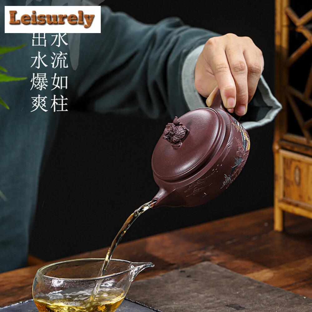 240ML Aesthetic Yixing Purple Clay Teapots Made  Hand-carved Pot Raw Ore Purple Mud Kettle Zisha Tea Set Tableware Accessories